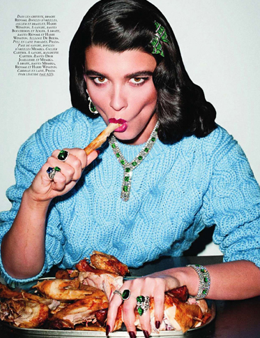 Illustration for article titled French Vogue Puts Crystal Renn And Uncle Terry In A Food-Filled Room